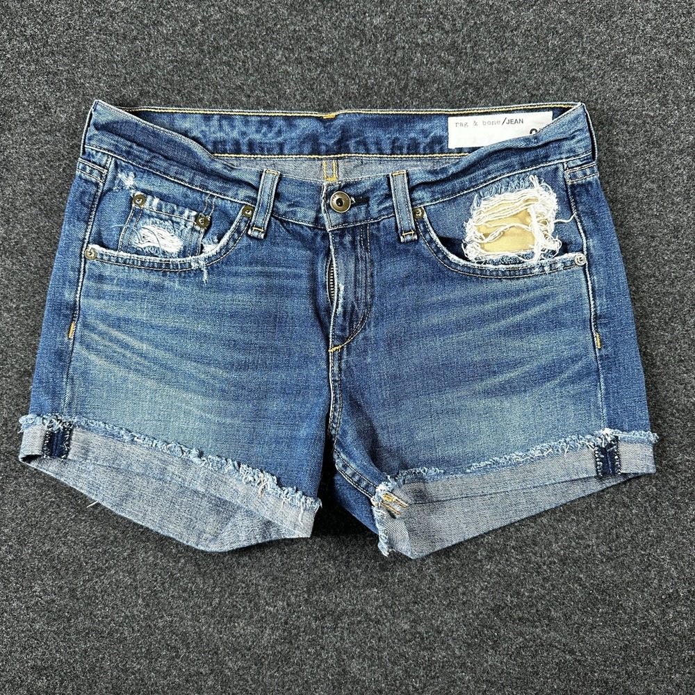 RAG BONE Womens Rebel Jean Shorts Size 25 Boyfriend Distressed Denim Cotton Boho